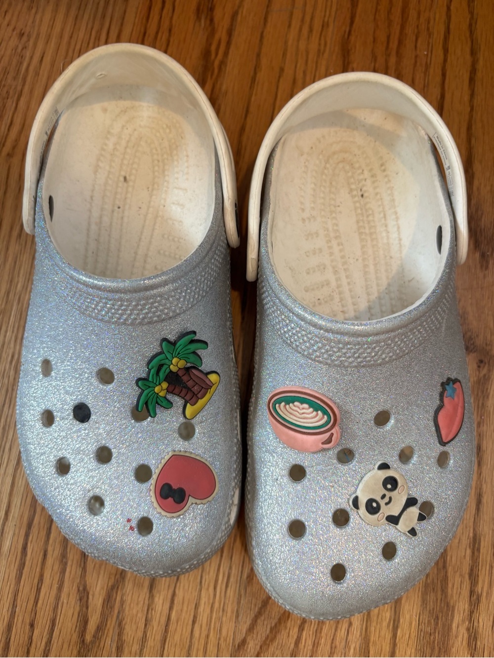 CROCS Kids Glitter Slip-On Clogs in Silver - Comfortable Everyday Shoes
